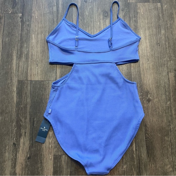 NWT Abercrombie Kids One Piece Cutout Adjustable Strap Purple Ribbed Swimsuit 17 - Picture 9 of 12